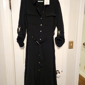 Zara Black Long Sleeve Dress with Gold Buttons